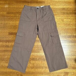 SO Goods For‎ Life Women XL High Rise Cargo Wide Leg Pants Brown 100% Cotton